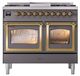 Ilve® Nostalgie II Noblesse 40'' Graphite Matte Pro Style Dual Fuel Range with Brass Trim-1