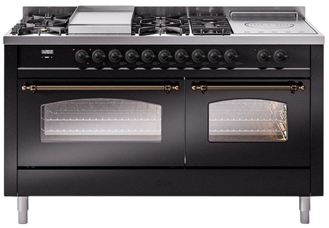 Ilve® Nostalgie II Series 60" Glossy Black Pro Style Dual Fuel Range-1