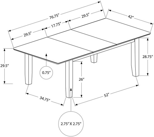 Monarch Specialties Inc. Espresso 78" Dining Table With Extension-2