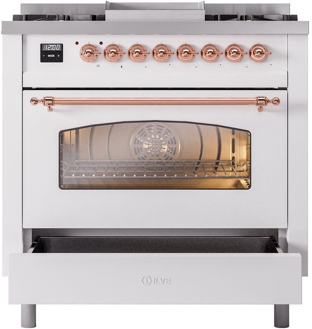 Ilve® Nostalgie II Series 36" White Pro Style Dual Fuel Range-2