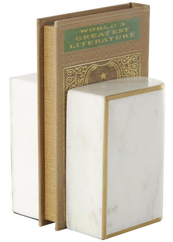Deco Marche 2-Piece White Rectangular Curved Bookends Set-2