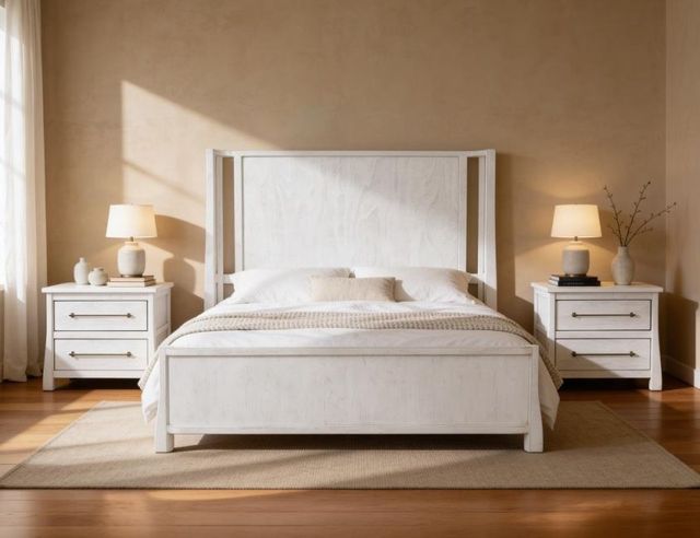 International Furniture Direct White Roots White Queen Platform Simple Bed-1