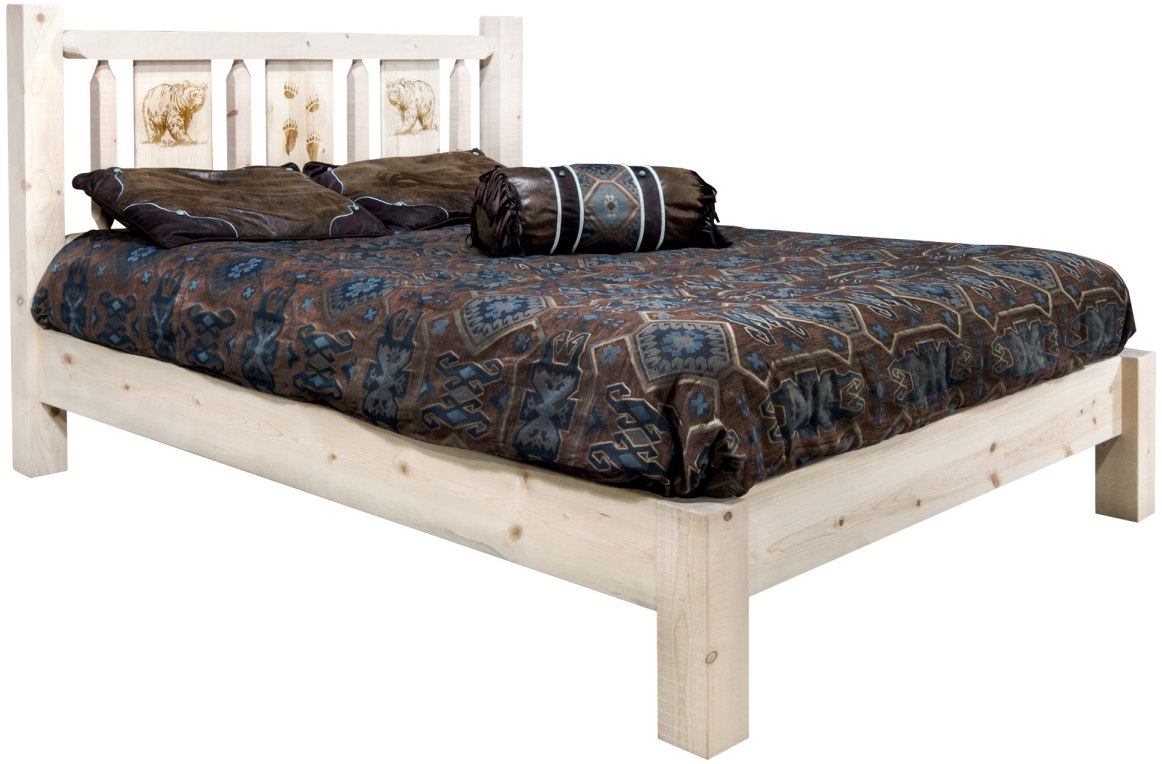 Montana Woodworks® Homestead Ready to Finish California King Platform Bed with Laser Engraved Bear Design