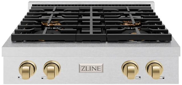 ZLINE Autograph Edition Paramount 30" Satin Stainless Steel and Champagne Bronze Accents Gas Rangetop with 4 Burner DuoPro™ Cooktop -0