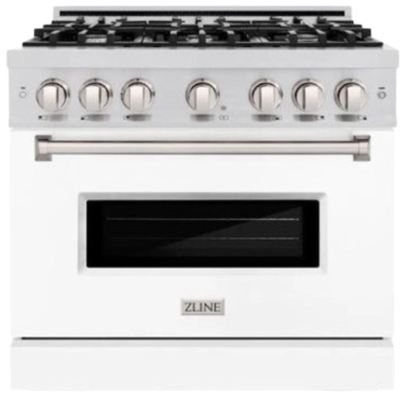 ZLINE 36 in. 5.2 cu. ft. Classic Gas Range with 6 Burner Cooktop and Convection Gas Oven in Stainless Steel with White Matte Door (CGR-WM-36)
