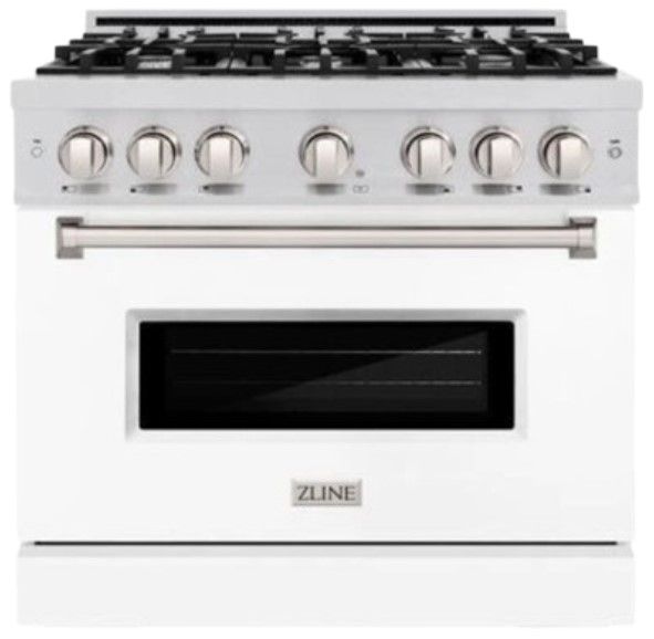 ZLINE Classic 36" Stainless Steel Pro Style Gas Range with White Matte Door-0