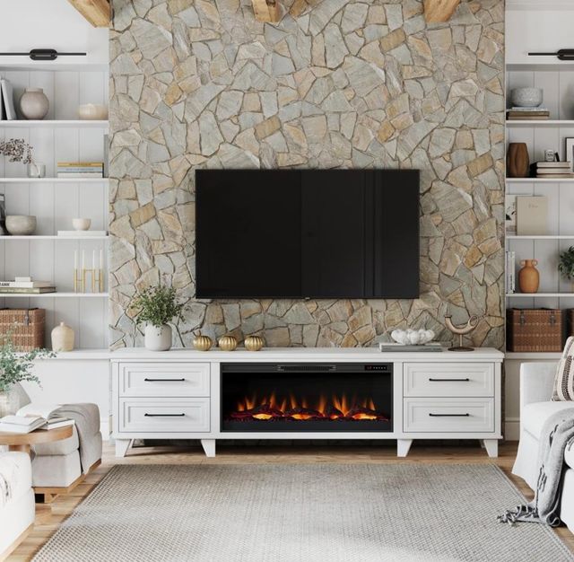 Legends Home Real Cozy Sonoma Jasmine White 98" Fireplace Console-1