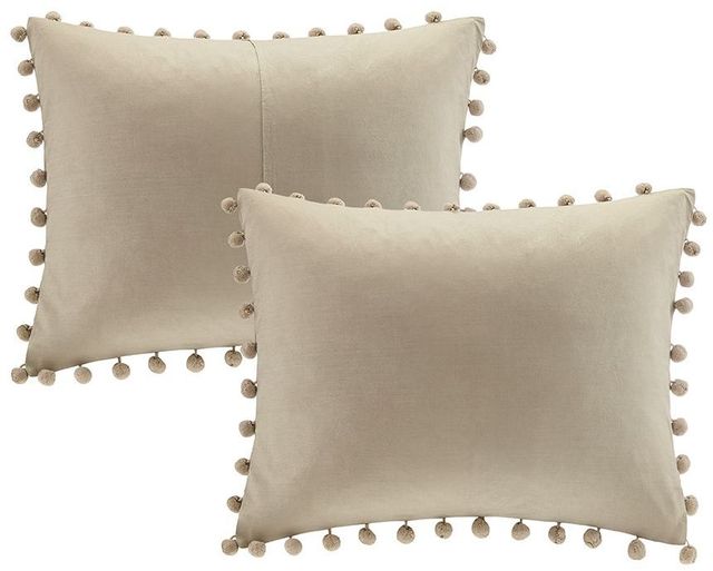 Olliix by Madison Park 3 Piece Taupe Full/Queen Leona Pom Pom Cotton Duvet Cover Set-2