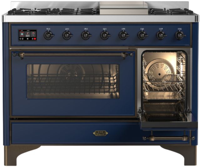 Ilve® Majestic III 48" Midnight Blue Pro Style Dual Fuel Natural Gas Range with Triple Glass Door and Burnished Trim-3