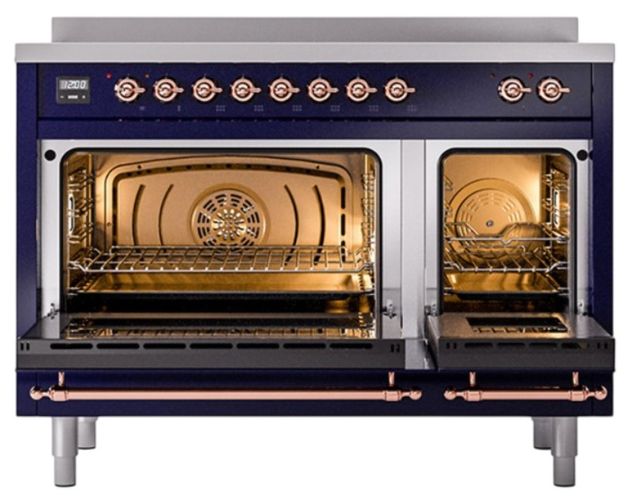 Ilve® Nostalgie II Noblesse 48'' Midnight Blue Pro Style Induction Range with Copper Trim-1