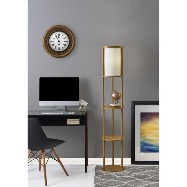 Adesso® Stewart Natural Wood Round Shelf Floor Lamp-2