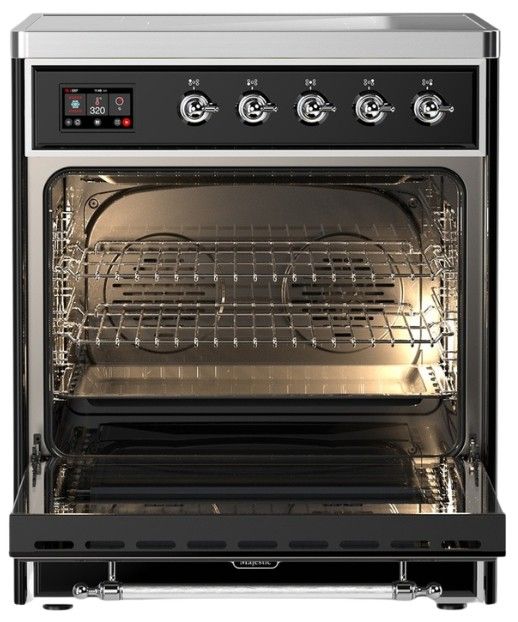 Ilve® Majestic III 30" Glossy Black Pro Style Induction Range with Solid Door and Chrome Trim-1