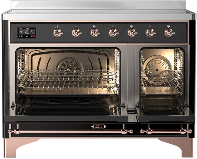 Ilve® Majestic III 48" Glossy Black Pro Style Induction Range with Triple Glass Door and Copper Trim-1