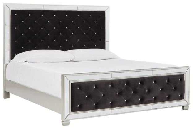Signature Design by Ashley® Lindenfield 2-Piece Black/Silver King Upholstered Panel Bed Set-3