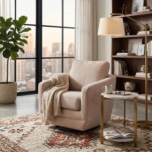 LH Home Feather Baltimo Matte Black/Pale Rose Swivel Glider Chair-1