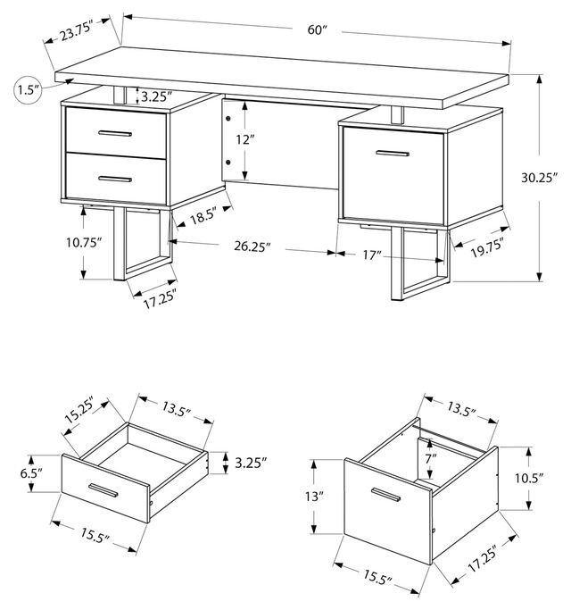 Monarch Specialties Inc. Brown Reclaimed Wood 60" Computer Desk-2