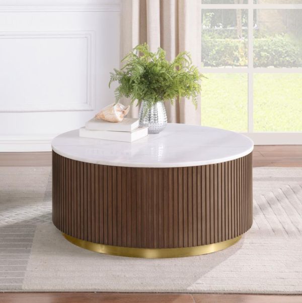 Coaster® Jason White Marble Top Coffee Table with Honey Brown Base-1