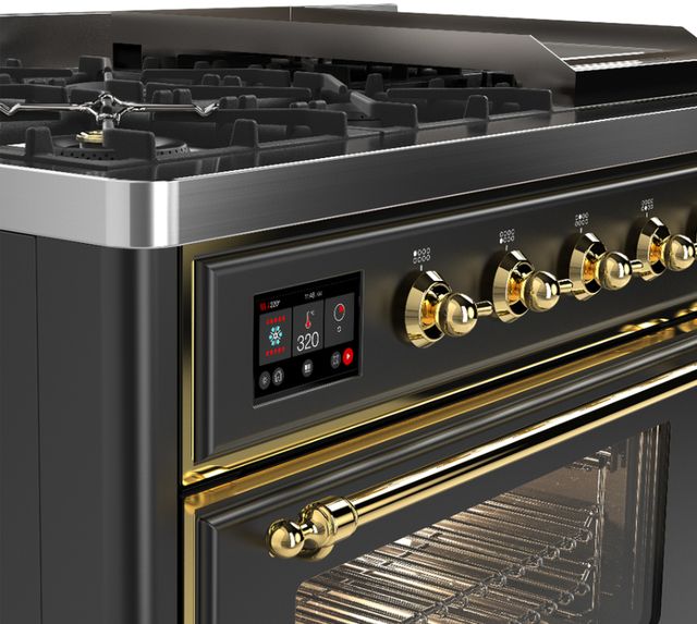 Ilve® Majestic III 48" Graphite Matte Pro Style Dual Fuel Natural Gas Range with Triple Glass Door and Brass Trim-2