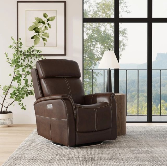Flexsteel® View Chocolate Power Swivel Recliner with Power Headrest-1