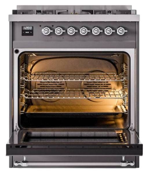 Ilve® Nostalgie II Noblesse 30" Graphite Matte Pro Style Dual Fuel Range with Chrome Trim-2
