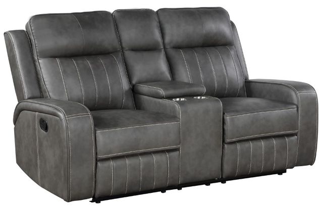 Coaster® Raelynn Gray Manual Reclining Loveseat with Console-0