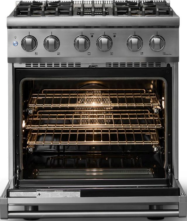 Viking® 5 Series 30" Stainless Steel Pro Style Dual Fuel (LP) Range with Polished Chrome Trim-1