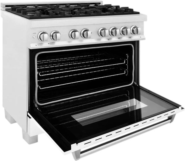 ZLINE 36" Satin Stainless Steel Pro Style Dual Fuel Range with White Matte Door-1