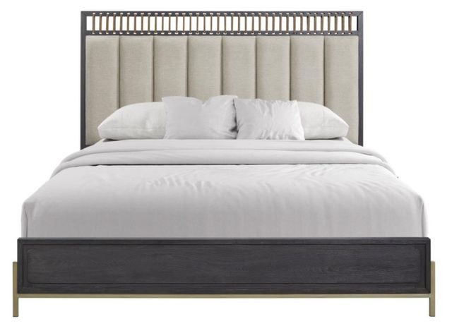 Bernards Elure Beige/Peppercorn Queen Upholstered Strap Panel Bed-1