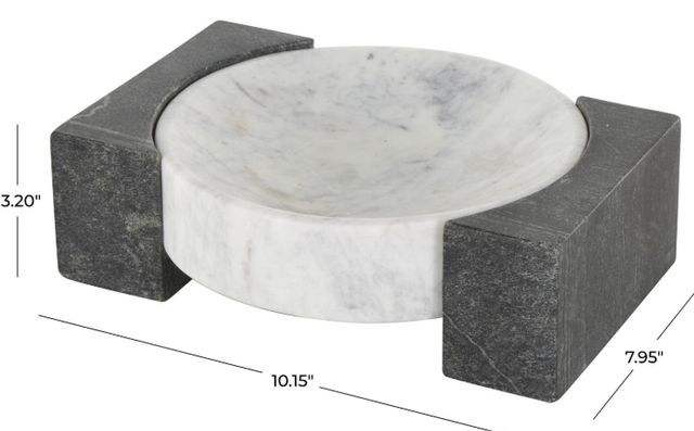 Deco Marche White Geometric Round Tray with Black Rectangular Blocks-3