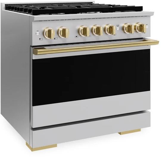 ZLINE Marino 36" Stainless Steel Pro Style Gas Range with 6-Burner and Polished Gold Accents-3