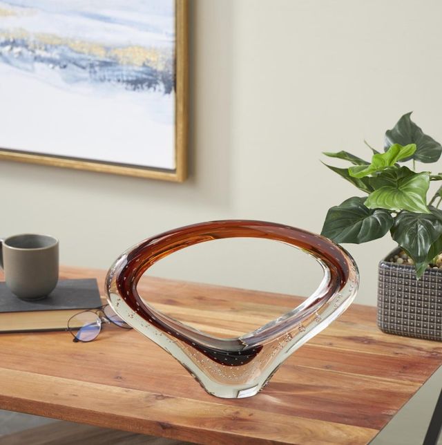 Deco Marche Copper Abstract Ombre Cutout Oval Decorative Sculpture with Bubble Texturing and Clear Accents-2