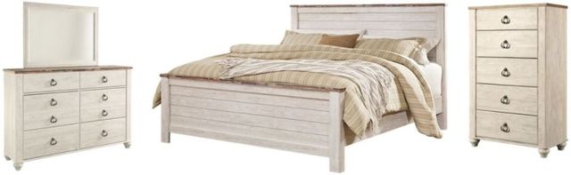 Signature Design by Ashley® Willowton 4-Piece Whitewash California King Panel Bed Set-0