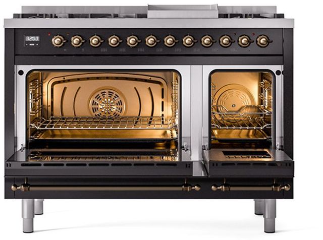 Ilve® Nostalgie II Series 48" Glossy Black Pro Style Dual Fuel Range-2