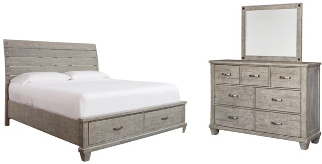 Benchcraft® Naydell 3-Piece Rustic Gray California King Panel Storage Bed Set-0