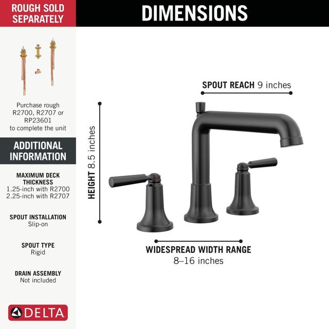 Delta Saylor® Matte Black 2-Handle Roman Tub Trim-3