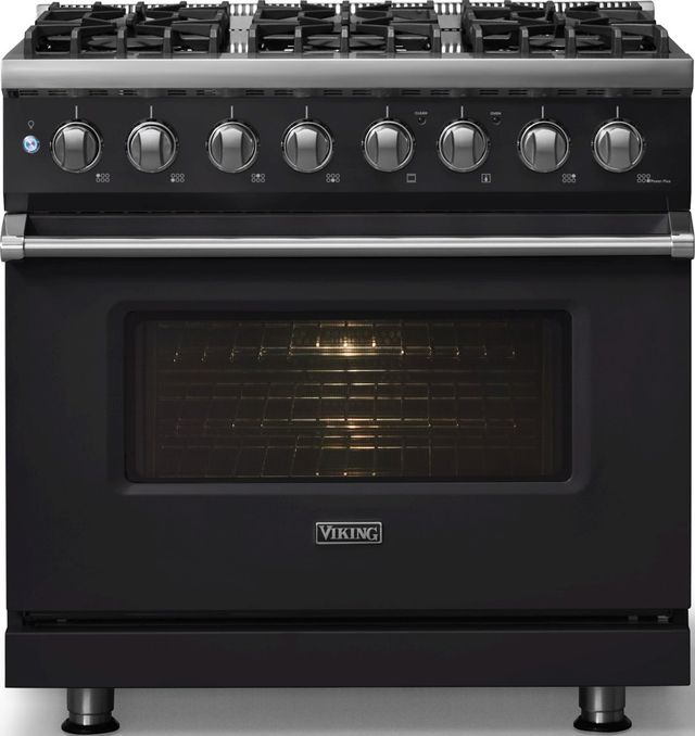 Viking® 5 Series 36" Onyx Pro Style Dual Fuel (NG) Range with Polished Chrome Trim-2