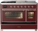 Ilve® Majestic III 48" Burgundy Pro Style Dual Fuel Liquid Propane Range with 5 Black Brass Burners and Copper Trim-4