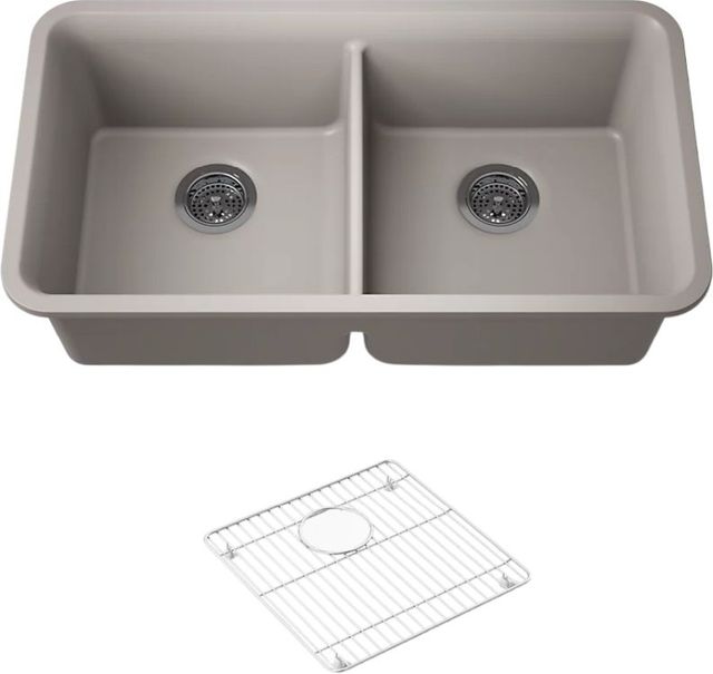 KOHLER® Cairn® Matte Taupe 34" Undermount Double-Bowl Kitchen Sink-0