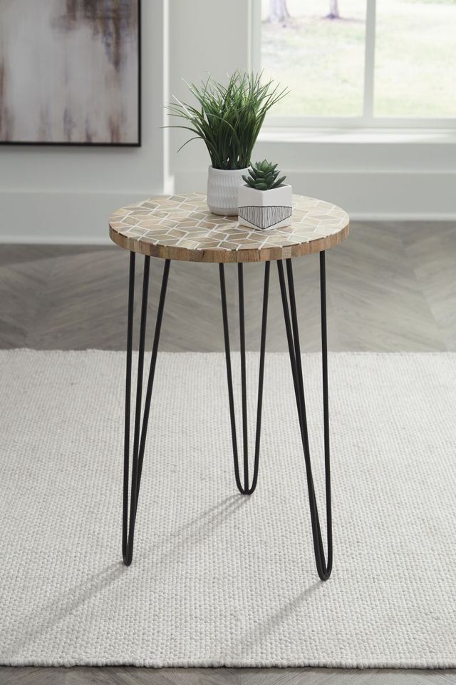 Signature Design by Ashley® Drovelett Light Brown Accent Table with Black Hairpin Legs -4