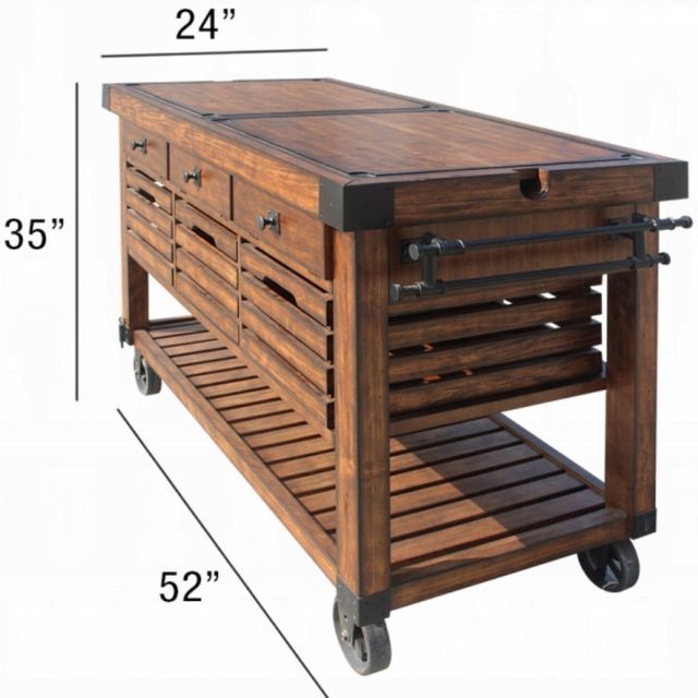 ACME Furniture Kaif Distressed Chestnut Kitchen Cart-6