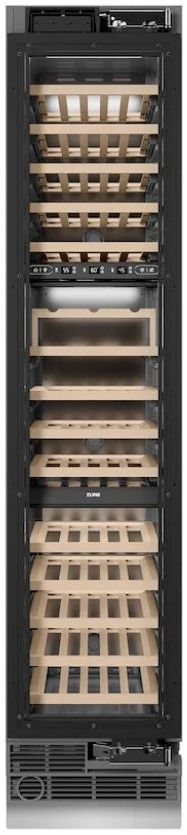 ZLINE Autograph Edition 18 in. 9 Cu. Ft. Panel Ready Right Hinge Triple Zone Column Wine Cooler with Polished Gold Accents-1