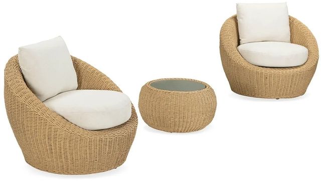 LH Home Siesta Natural Wicker Round Outdoor Side Table with Faux Cement Top-4