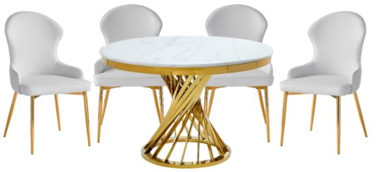 Mazin Furniture Venus White Round Dining Table with Gold Base-3