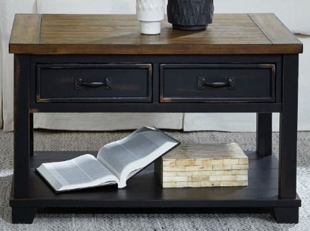 Null Furniture 2218 Pecan Cocktail Table with Black Base-0