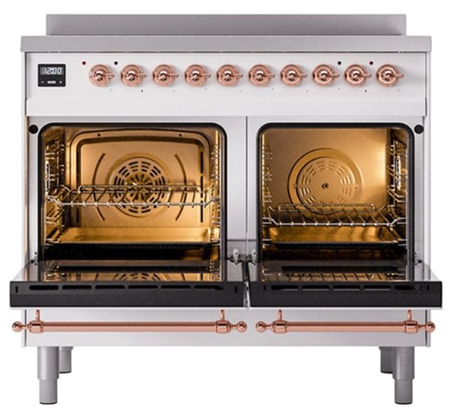Ilve® Nostalgie II Noblesse 40'' White Pro Style Induction Range with Copper Trim-1