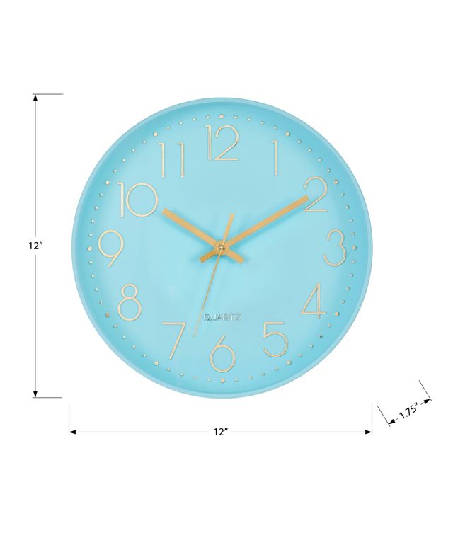 Monarch Specialties Inc. Blue 12" Analog Wall Clock with Gold Numbers-2