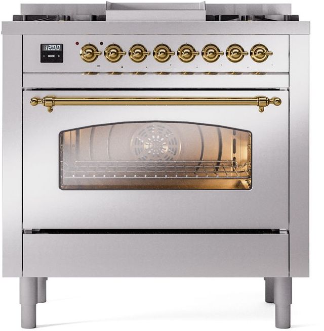 Ilve® Nostalgie II Series 36" Stainless Steel Pro Style Dual Fuel Range-1