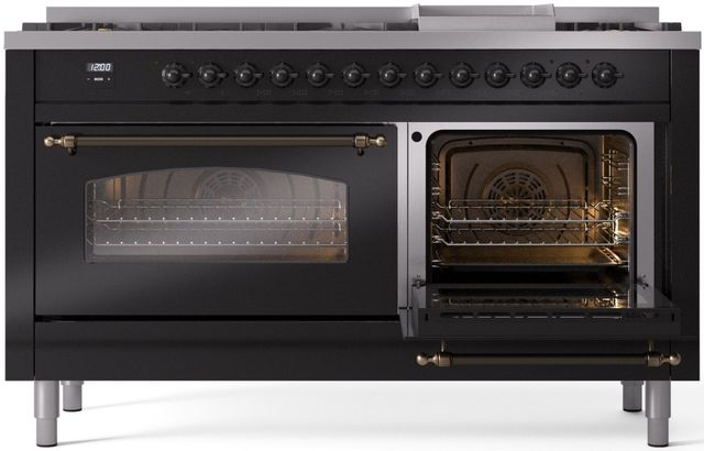 Ilve® Nostalgie II Series 60" Glossy Black Pro Style Dual Fuel Range-3