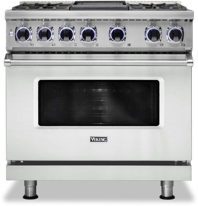 Viking® 7 Series 36" Frost White Pro Style Dual Fuel Natural Gas Range with 12" Reversible Griddle-0