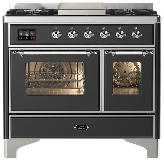 Ilve® Majestic III 40" Graphite Matte Pro Style Dual Fuel Natural Gas Range with Triple Glass Door and Chrome Trim-0